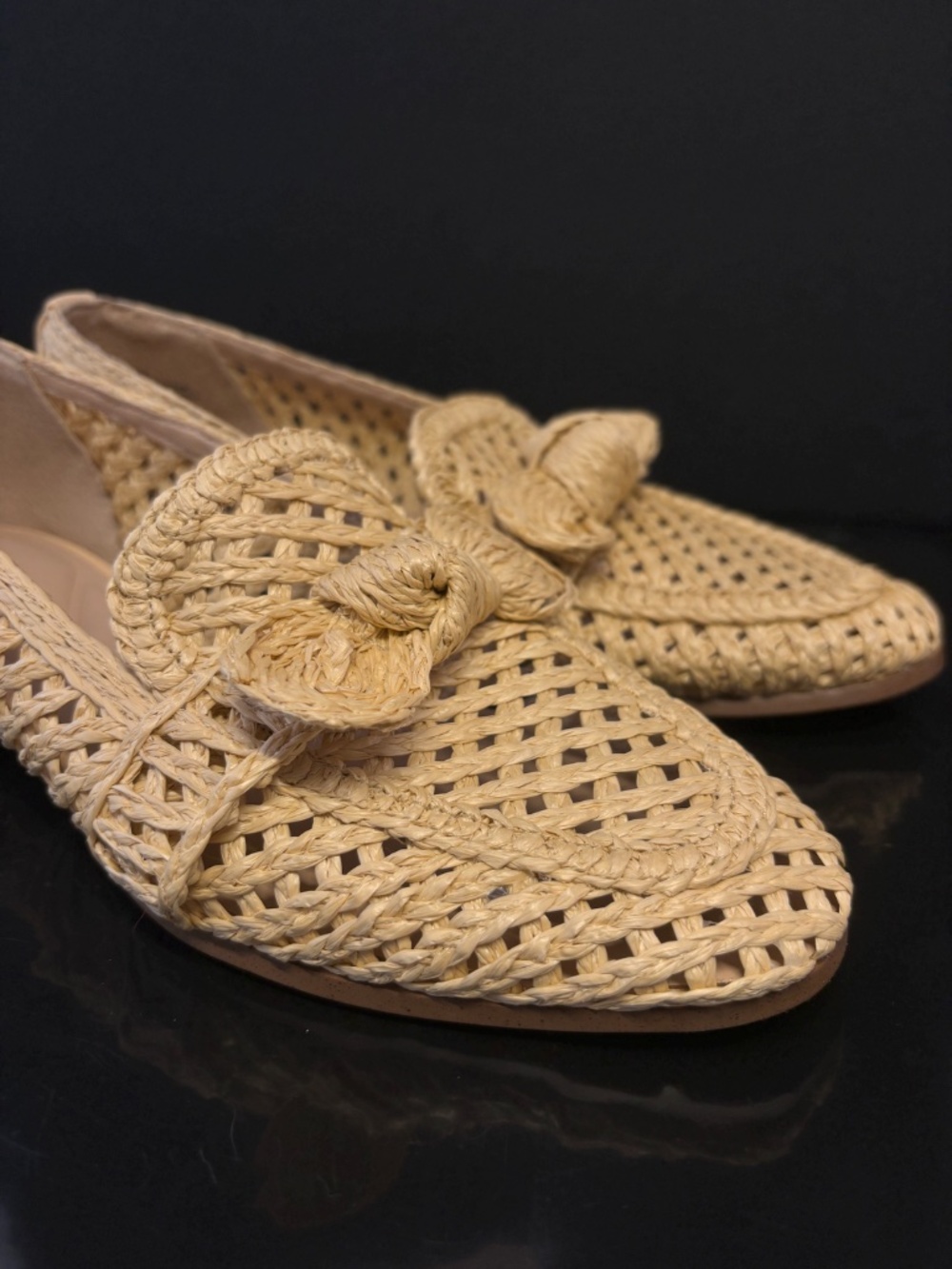Charles David NWOB Raffia Woven Loafer Flats Knot Natural Tan Size 6 - Picture 6 of 14